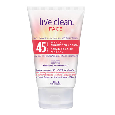 Live Clean Mineral Face Sunscreen Lotion, SPF 45
