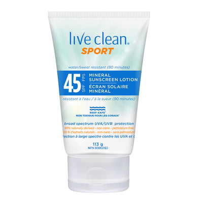 Live Clean Sport Mineral Sunscreen Lotion, SPF 45